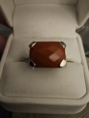Faceted Deep Orange Rectangular Stone Ring